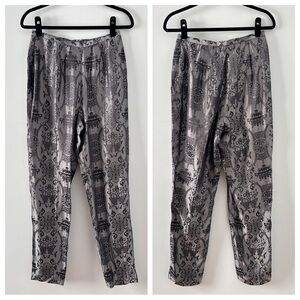 Shanghai Tang Silk High Waisted Trousers Side Zip Taper Bottoms Embossed Fabric